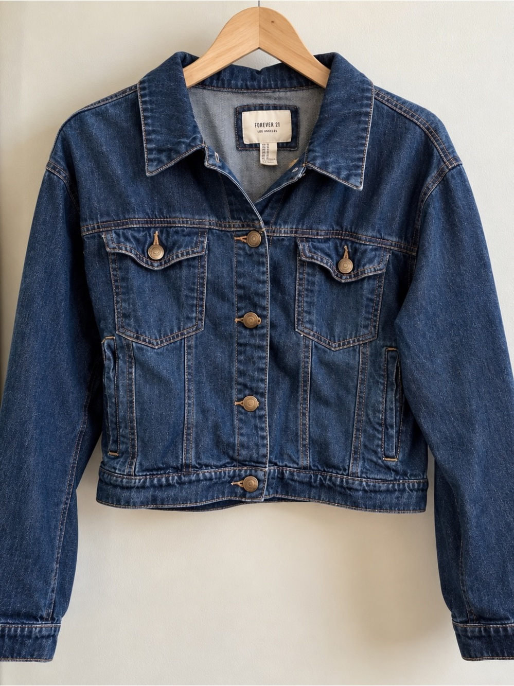 Forever 21 Dark Blue Denim Jacket with Button Front